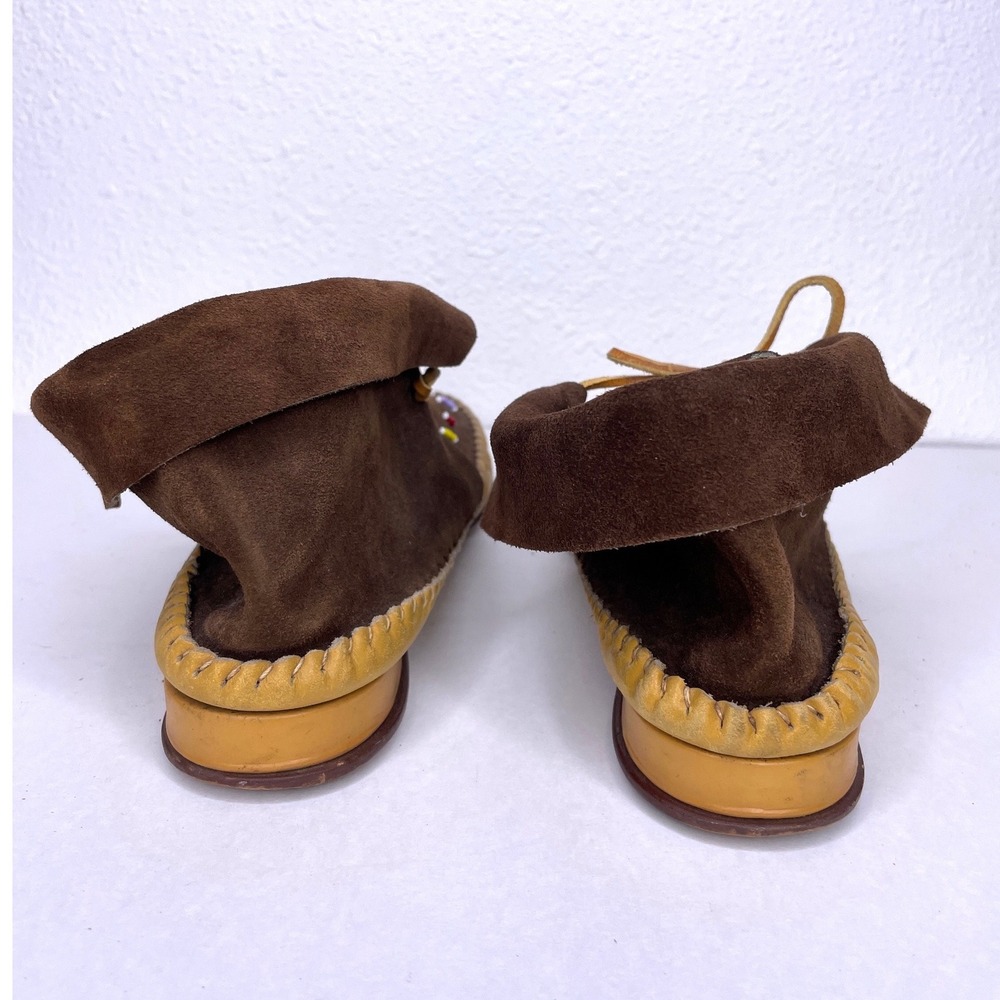 Womens Moccasins Beaded Hand Laced Suede Size 7.5 Brown - Picture 7 of 8